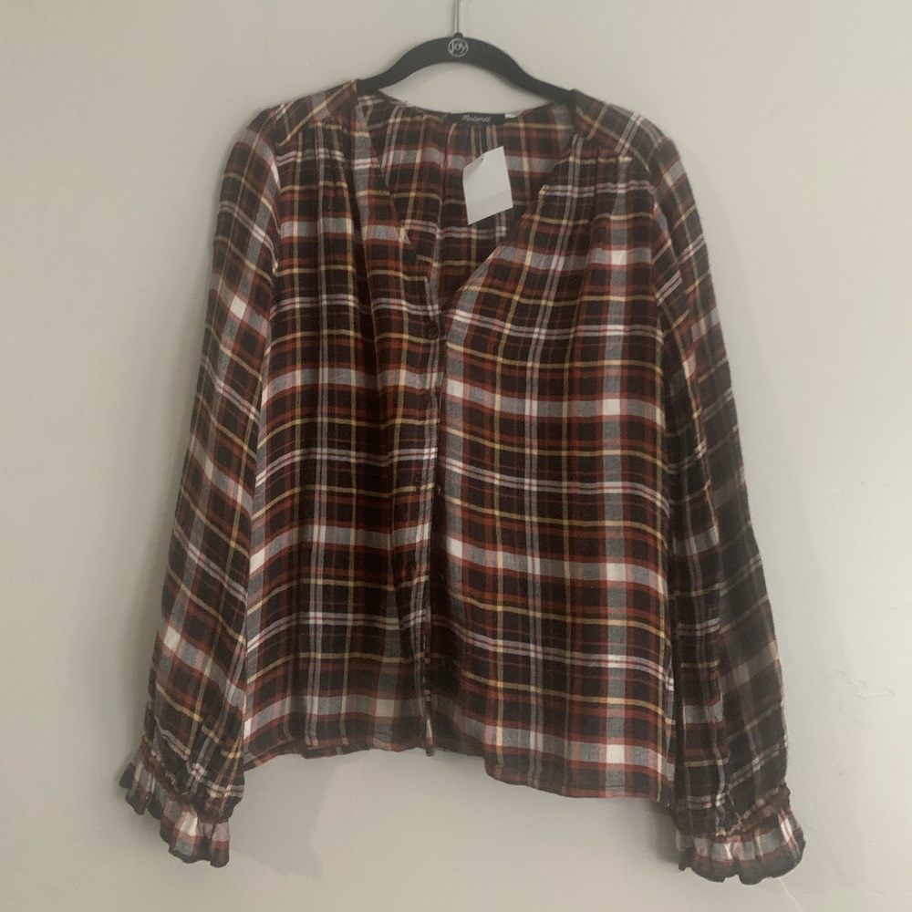 NWT Madewell Plaid Long Sleeved Blouse